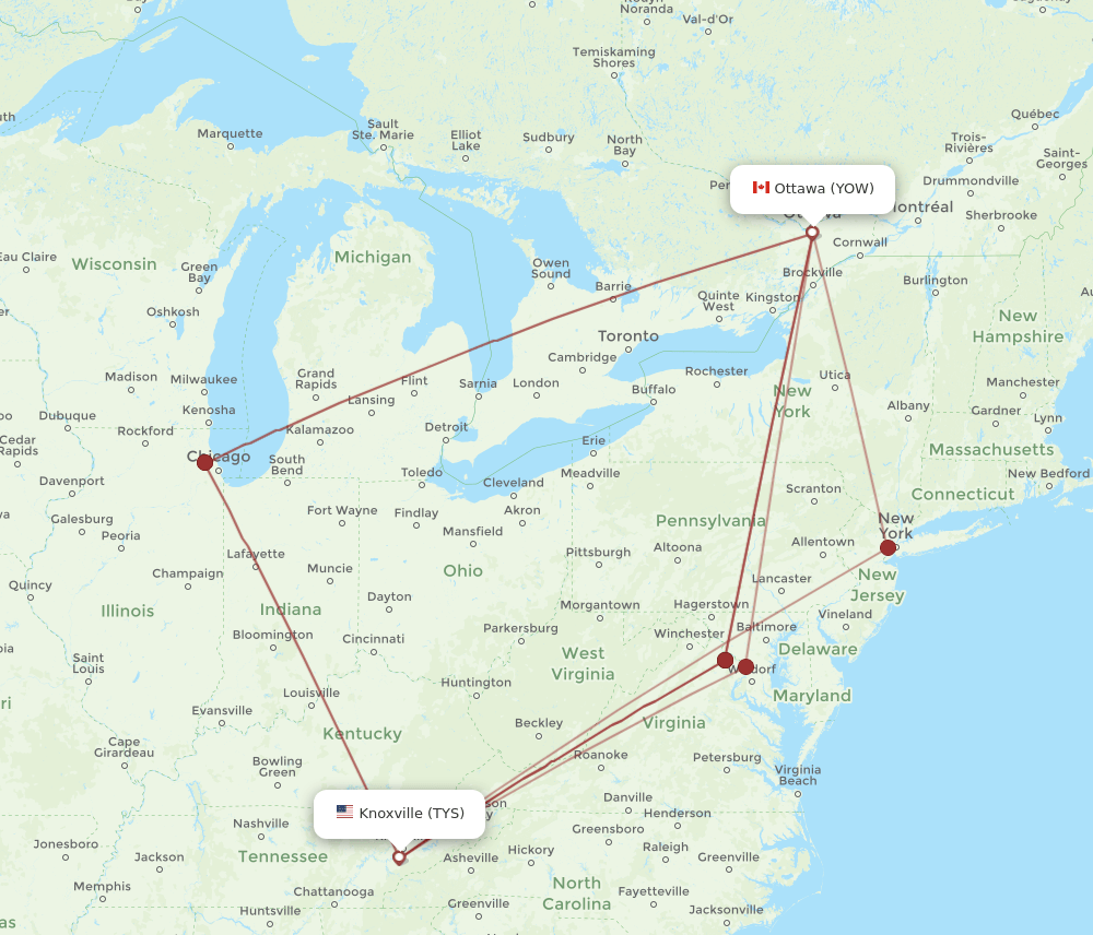 YOW-TYS flight routes