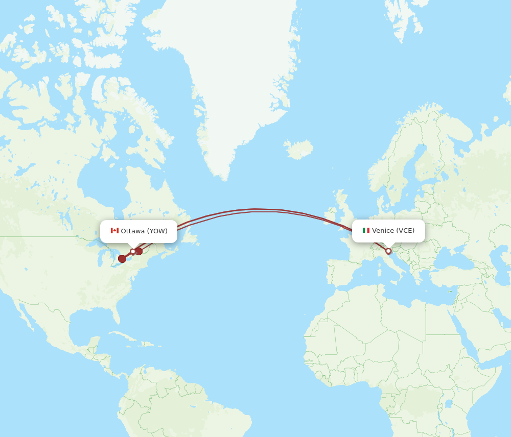 YOW to VCE flights and routes map