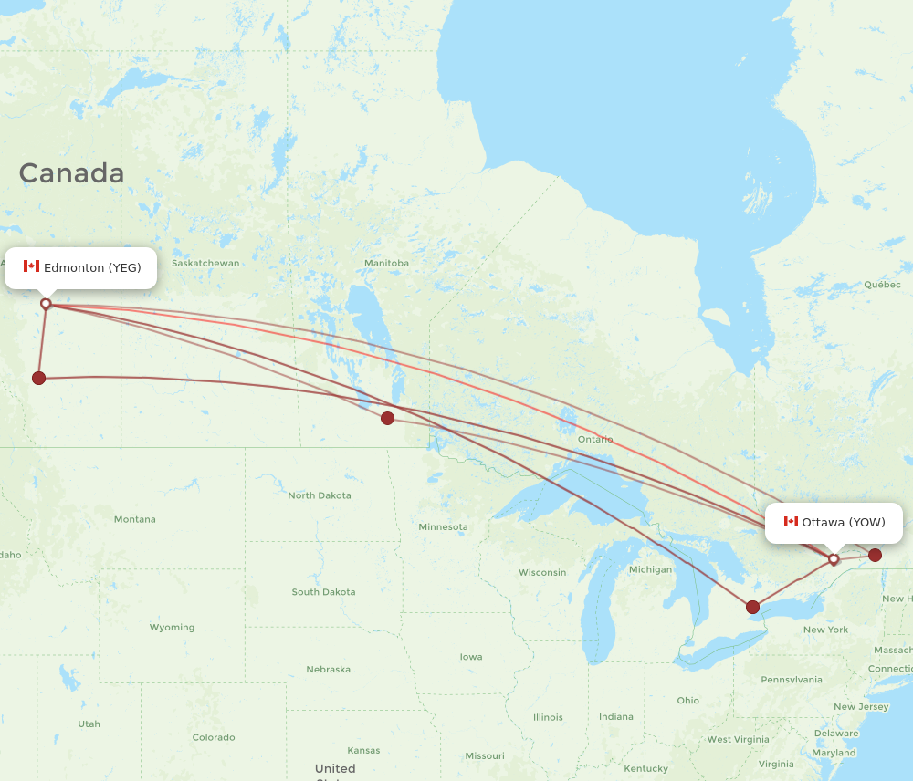 YOW to YEG flights and routes map