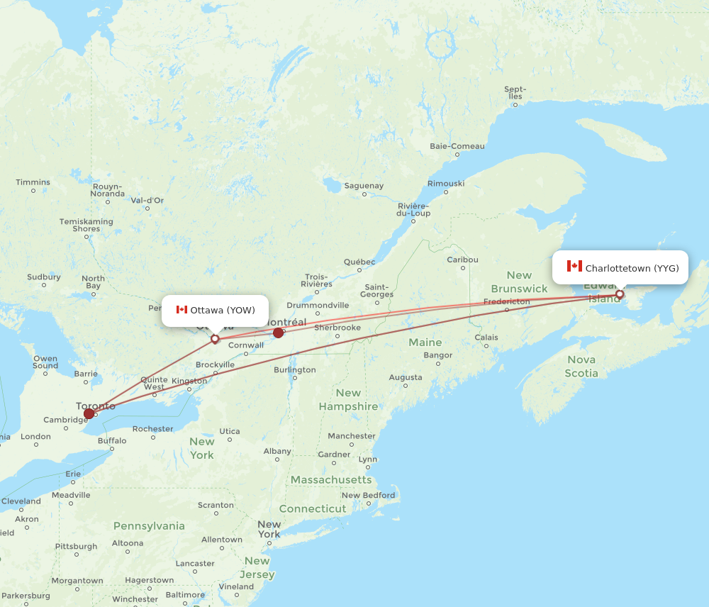 YOW to YYG flights and routes map