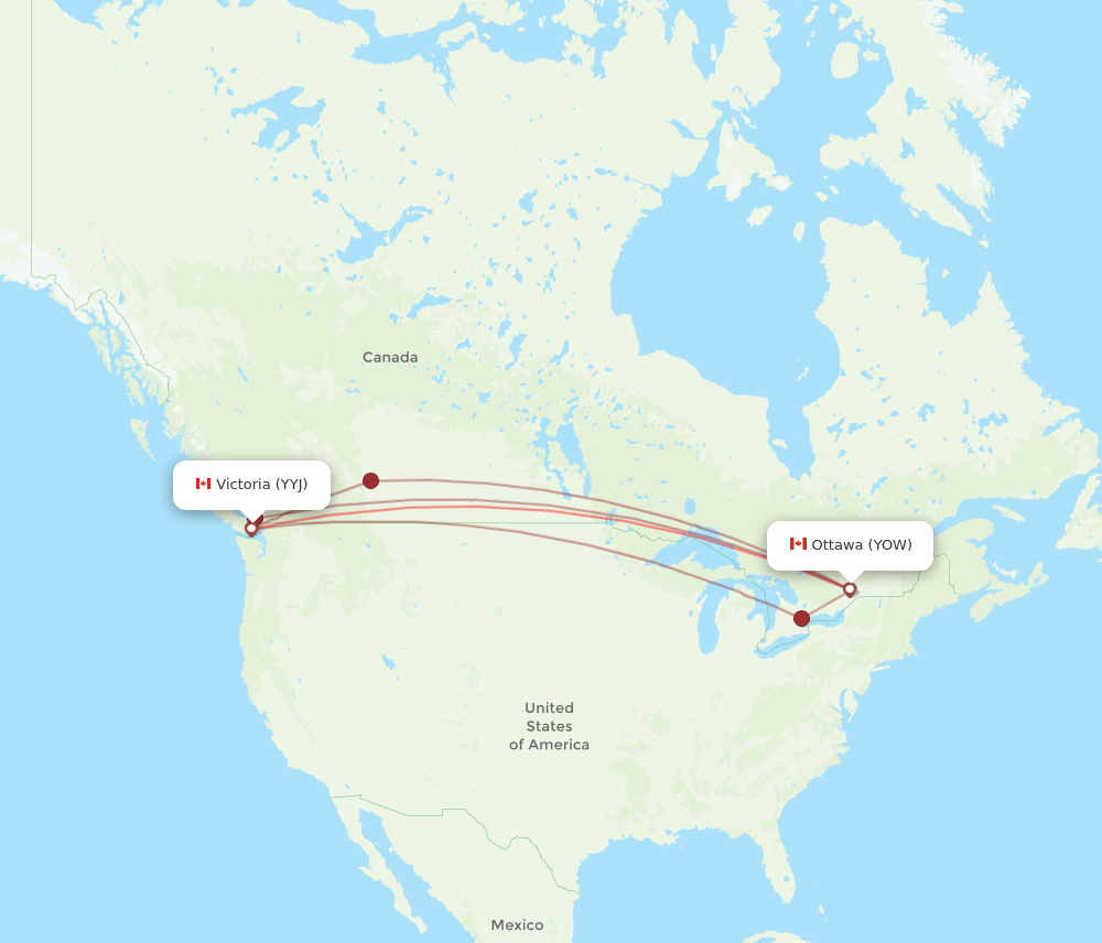 Victoria - Ottawa route map and flight paths