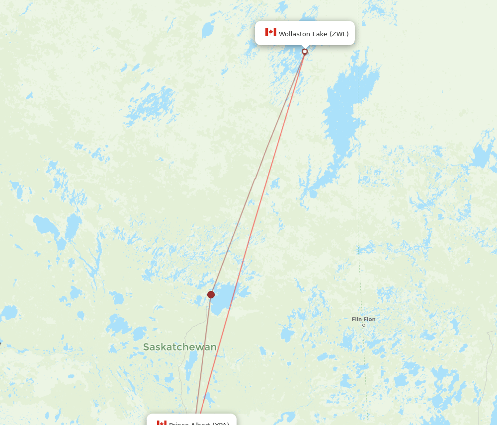 YPA to ZWL flights and routes map