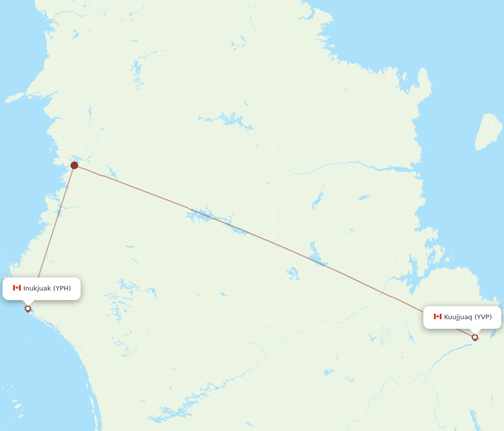 YPH to YVP flights and routes map