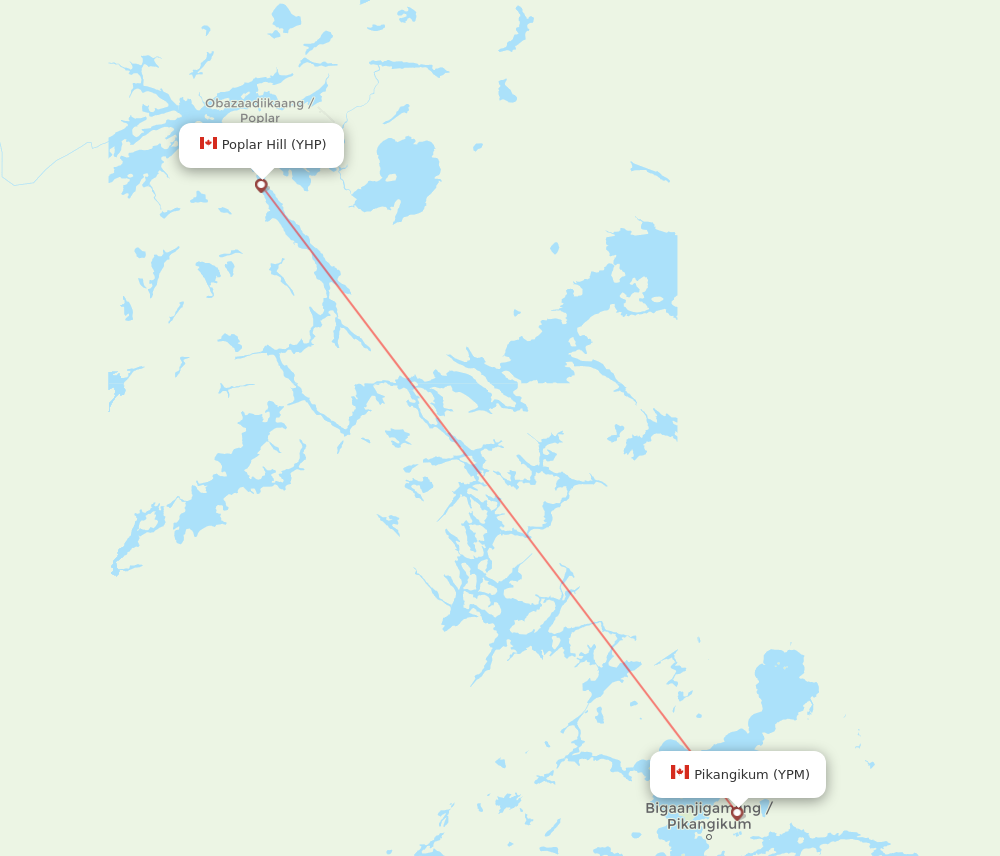 YPM to YHP flights and routes map