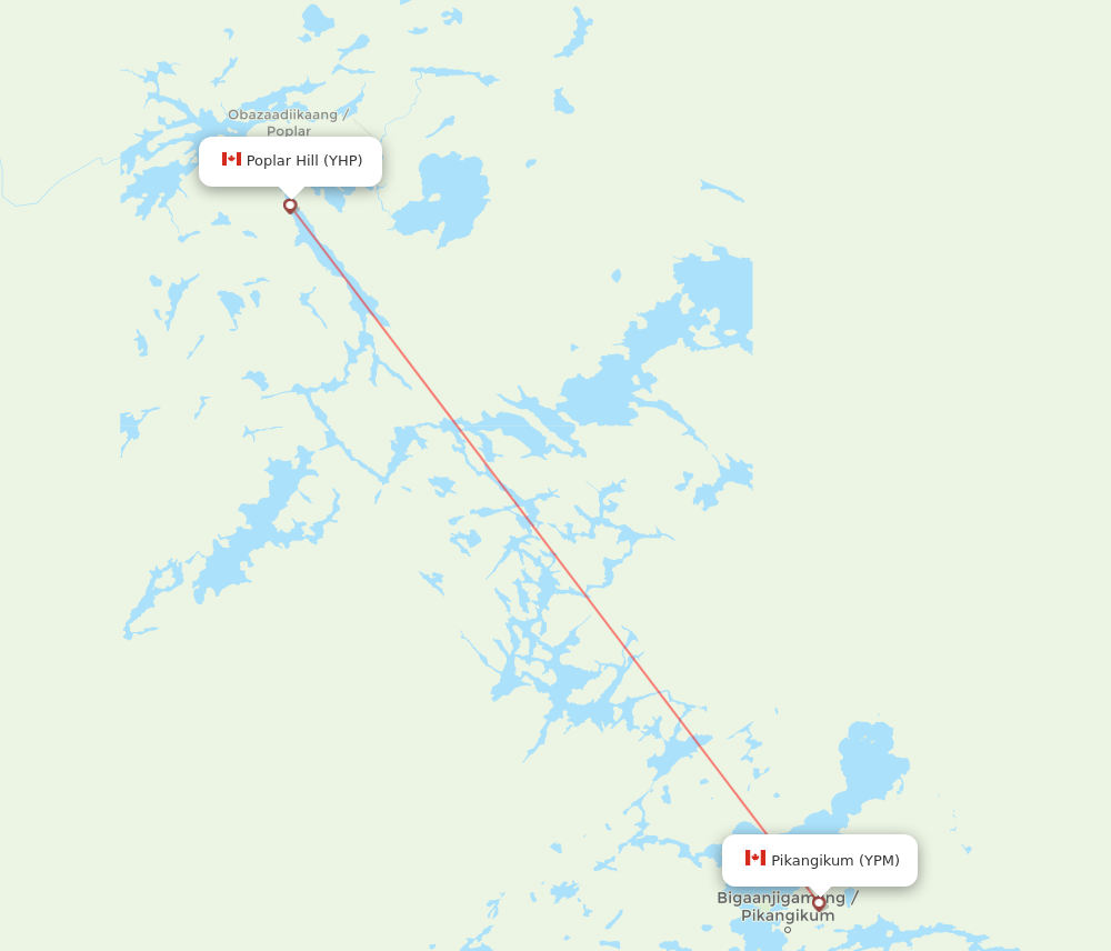 Pikangikum - Poplar Hill route map and flight paths