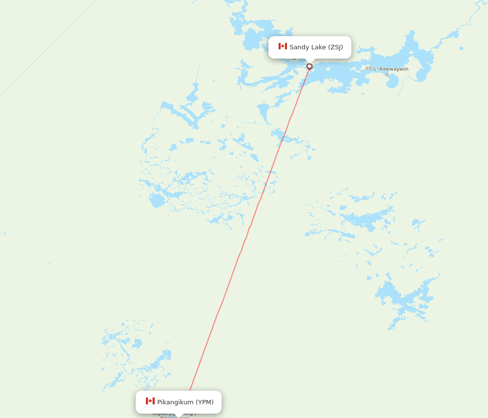 Sandy Lake - Pikangikum route map and flight paths