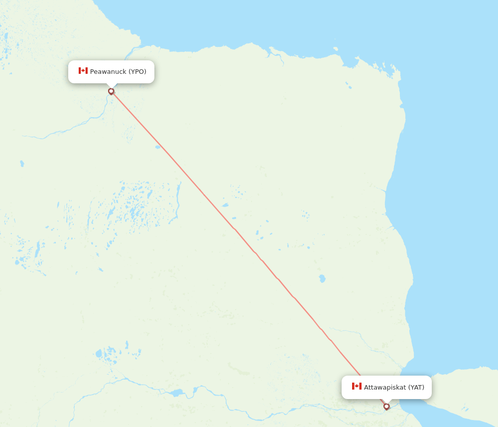 YPO to YAT flights and routes map