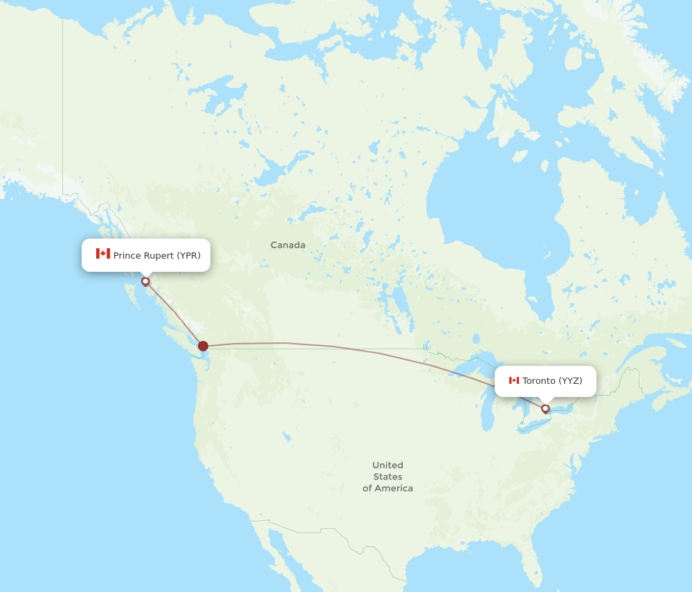 Toronto - Prince Rupert route map and flight paths