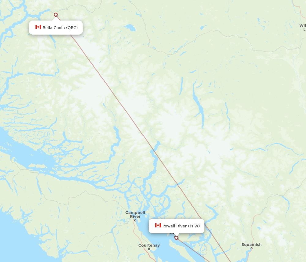 YPW-QBC flight routes