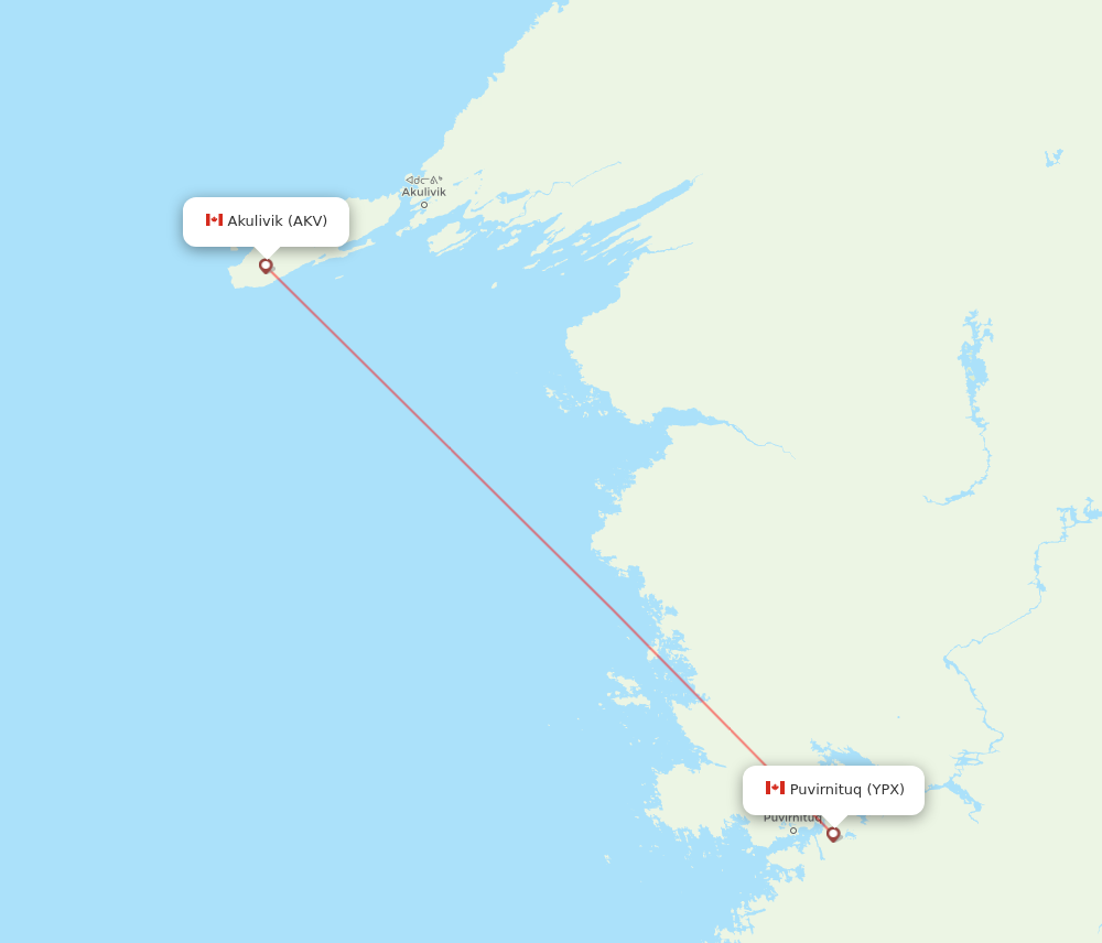 YPX to AKV flights and routes map
