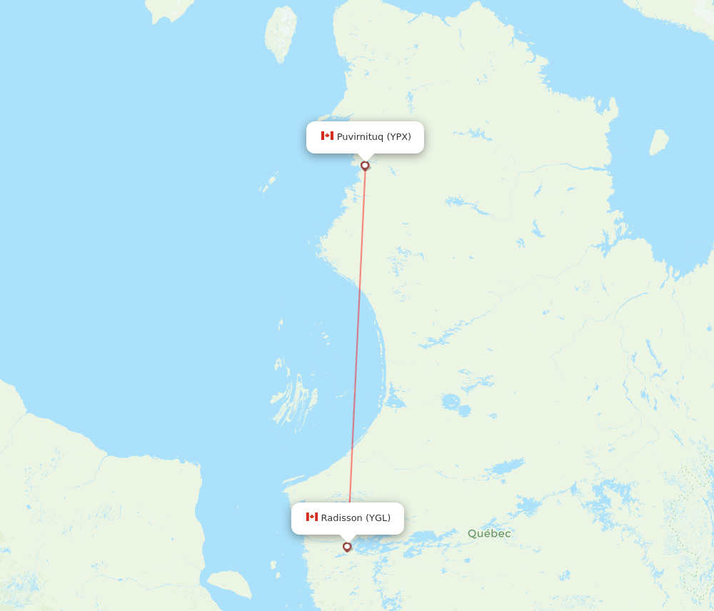 YPX to YGL flights and routes map