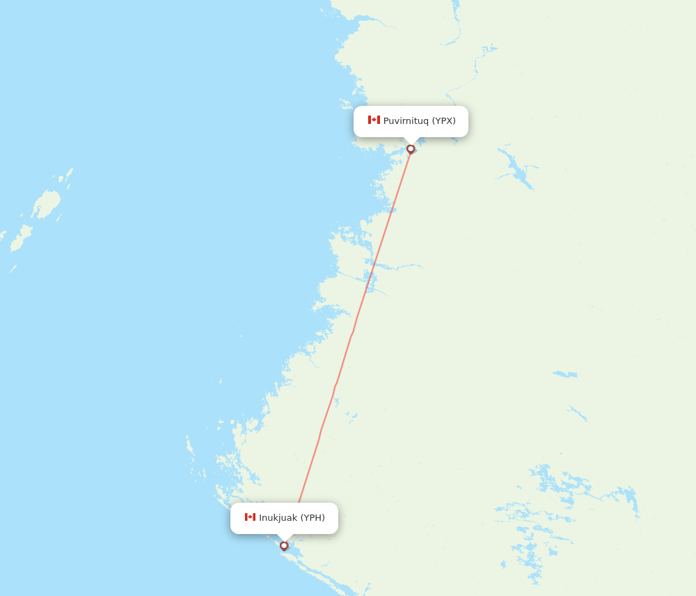 Povungnituk - Inukjuak route map and flight paths
