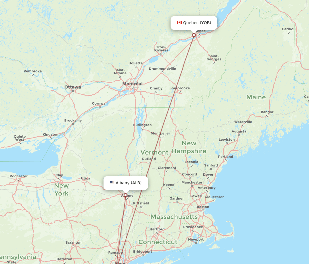YQB to ALB flights and routes map