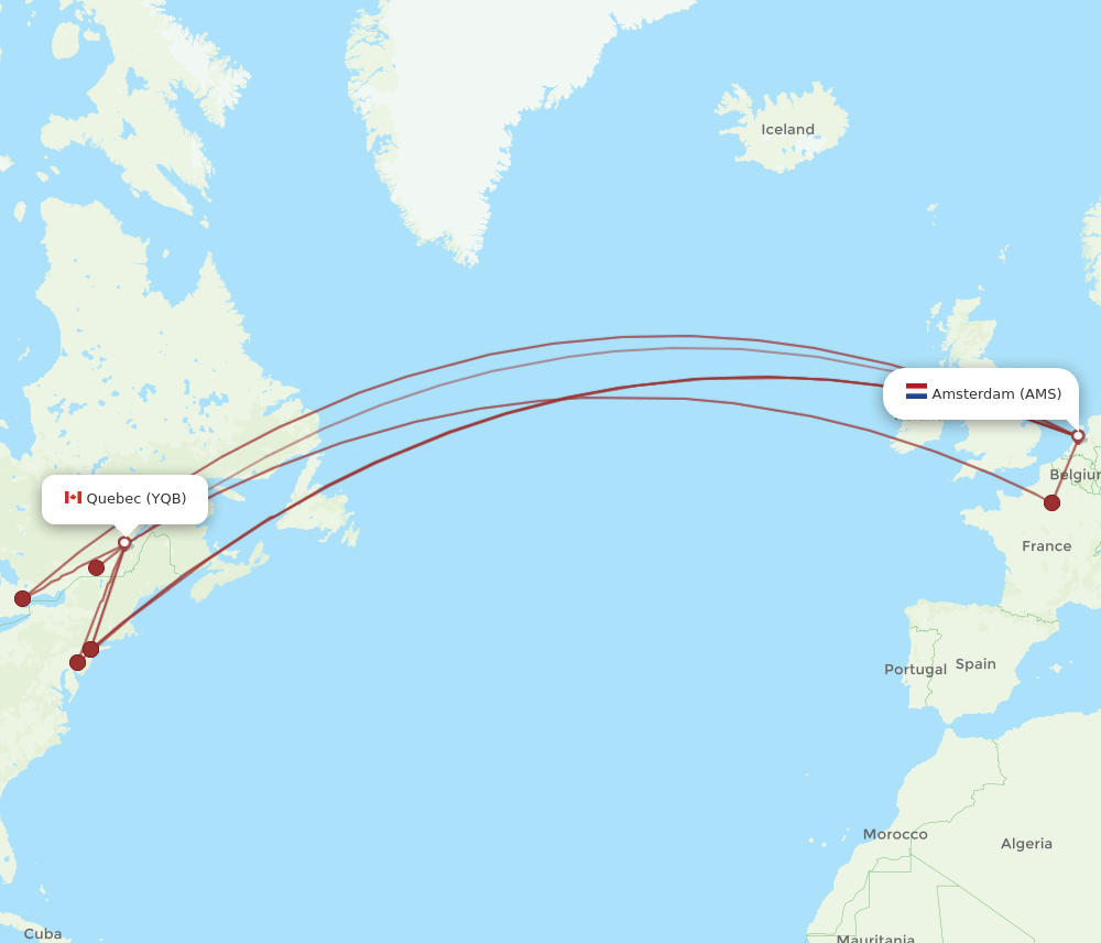 YQB-AMS flight routes