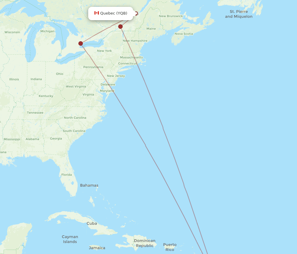 YQB-BGI flight routes
