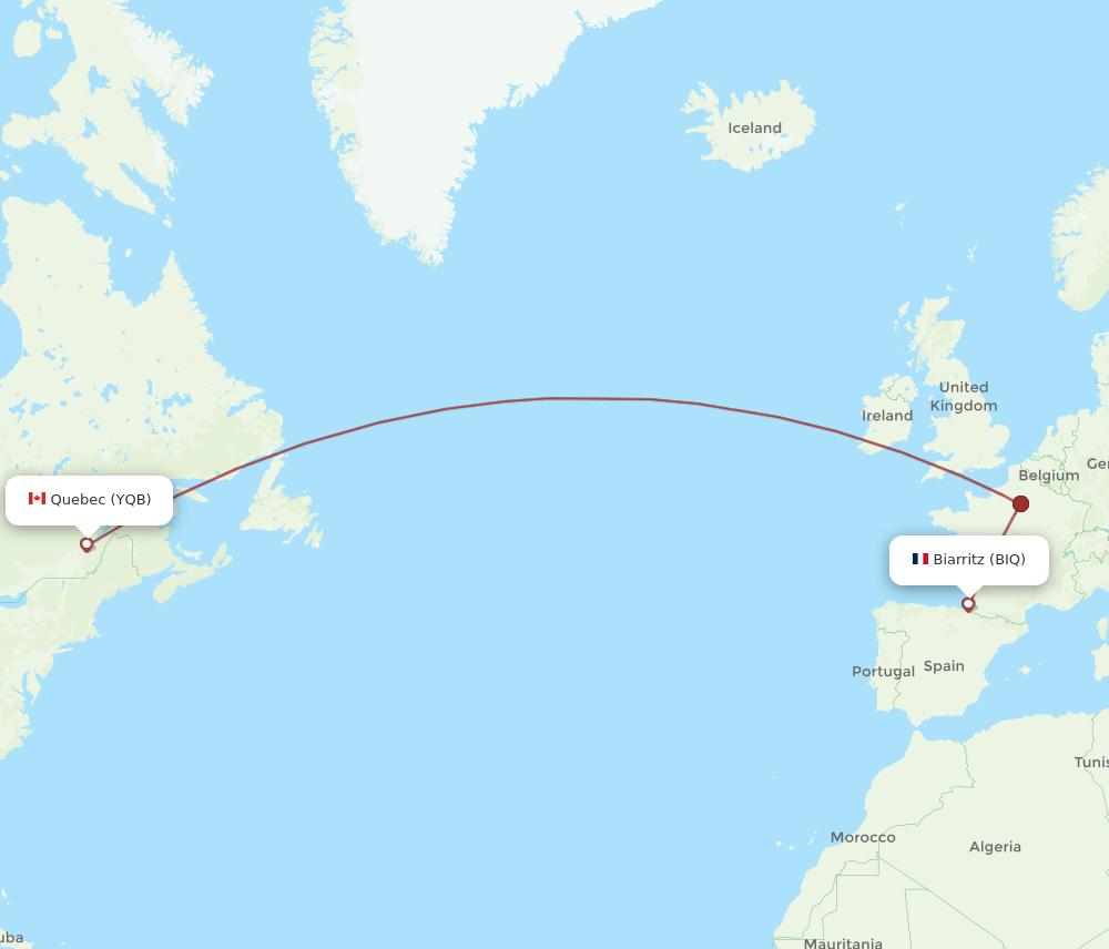 YQB to BIQ flights and routes map