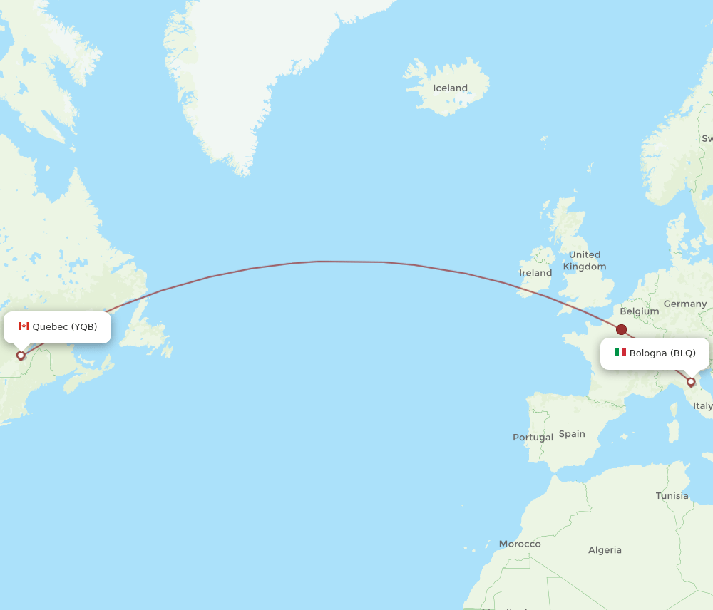 YQB to BLQ flights and routes map