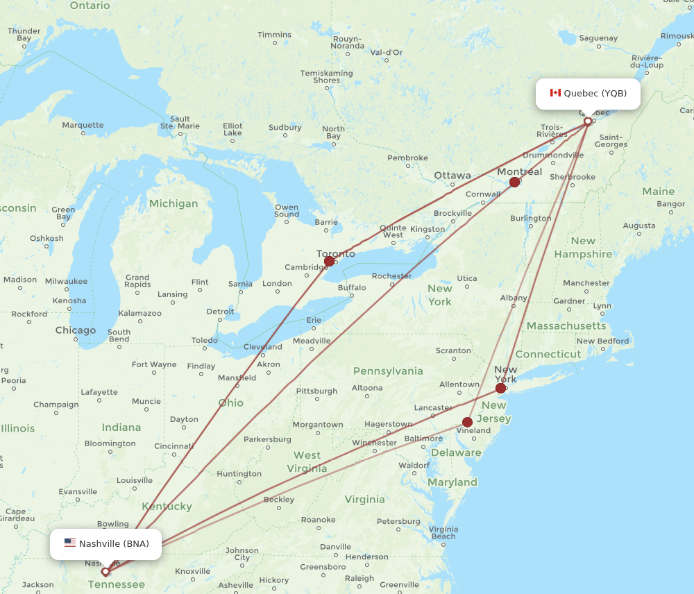 YQB-BNA flight routes
