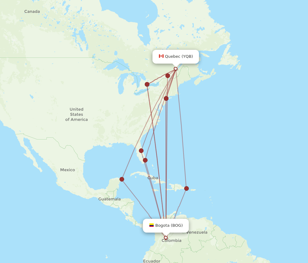 YQB to BOG flights and routes map