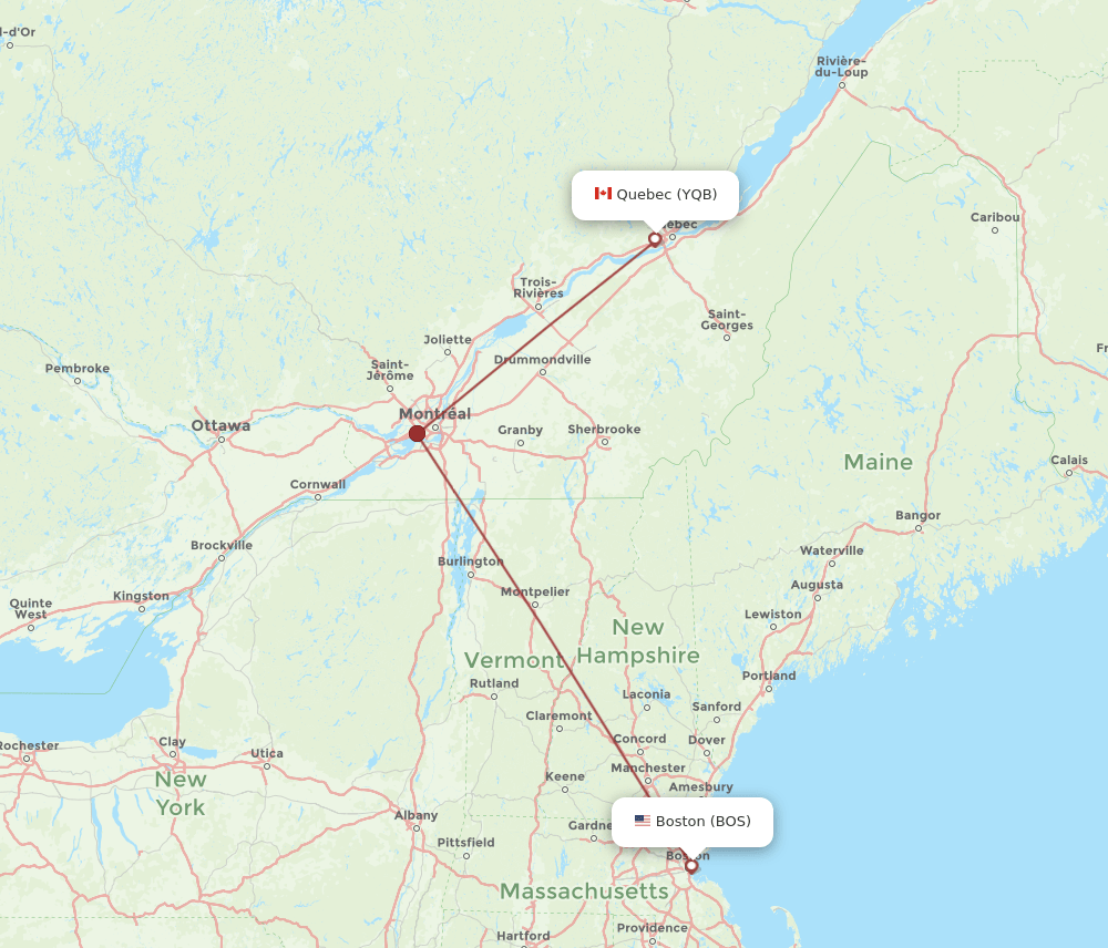 YQB-BOS flight routes