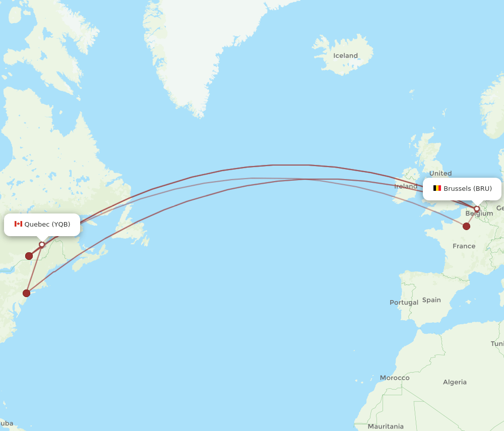 YQB-BRU flight routes