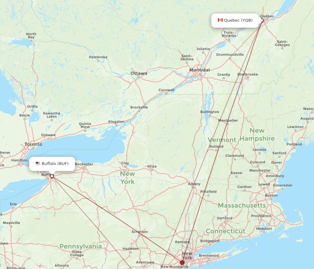 YQB-BUF flight routes