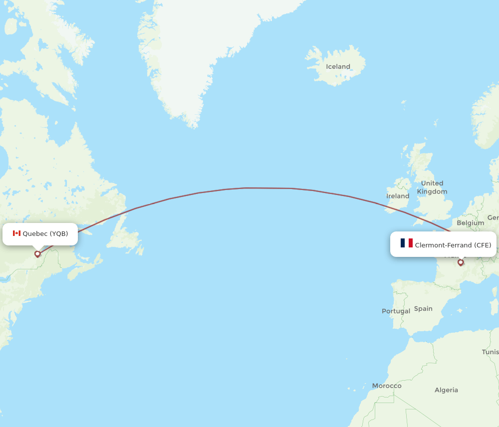 YQB to CFE flights and routes map