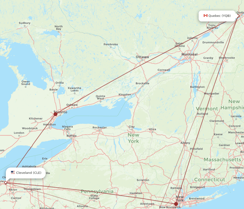 YQB-CLE flight routes
