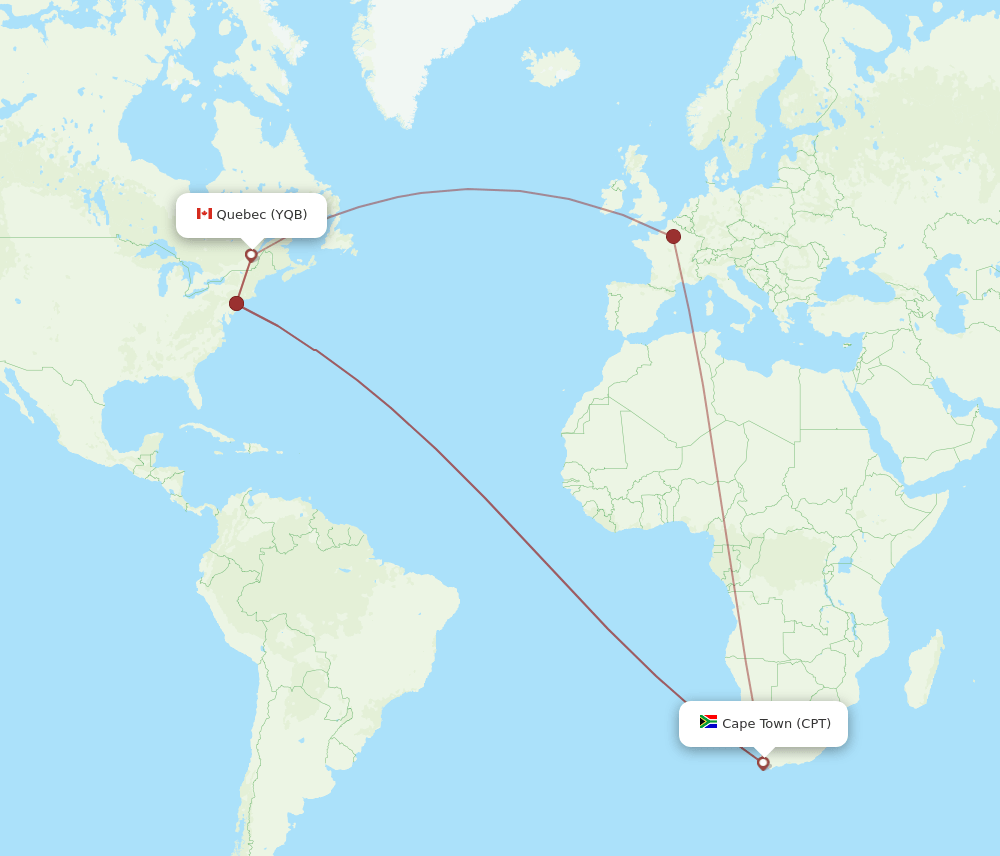 YQB-CPT flight routes