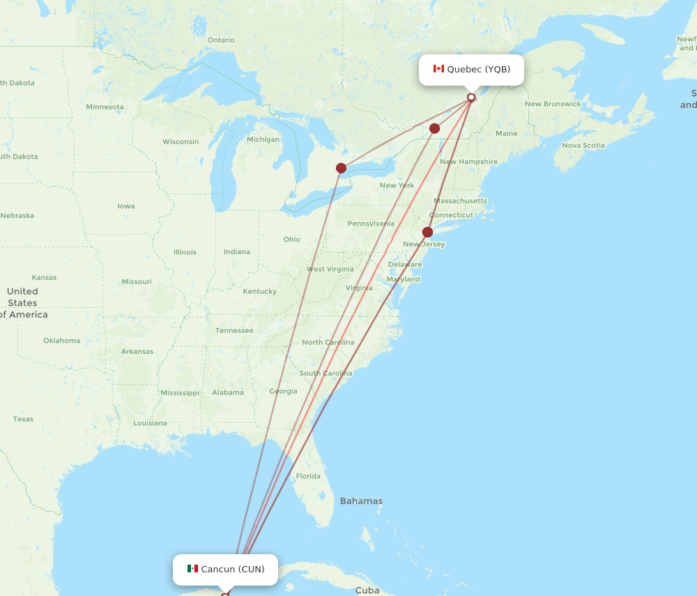 YQB-CUN flight routes