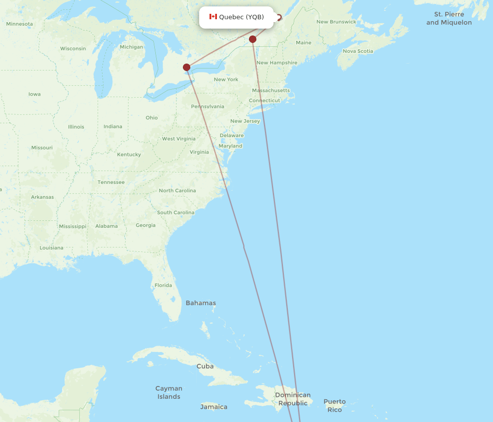 YQB-CUR flight routes