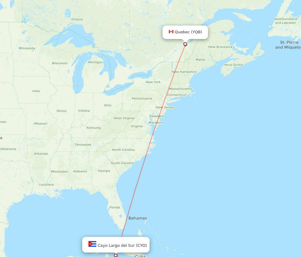 Quebec - Cayo Largo Del Sur route map and flight paths