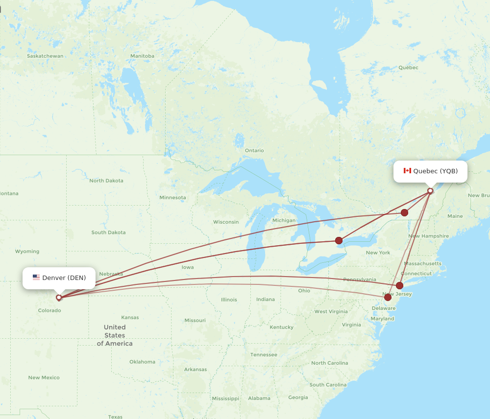 YQB to DEN flights and routes map