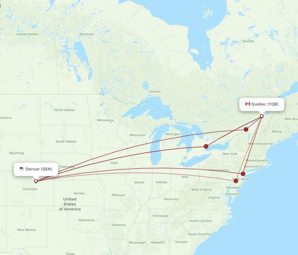 YQB-DEN flight routes