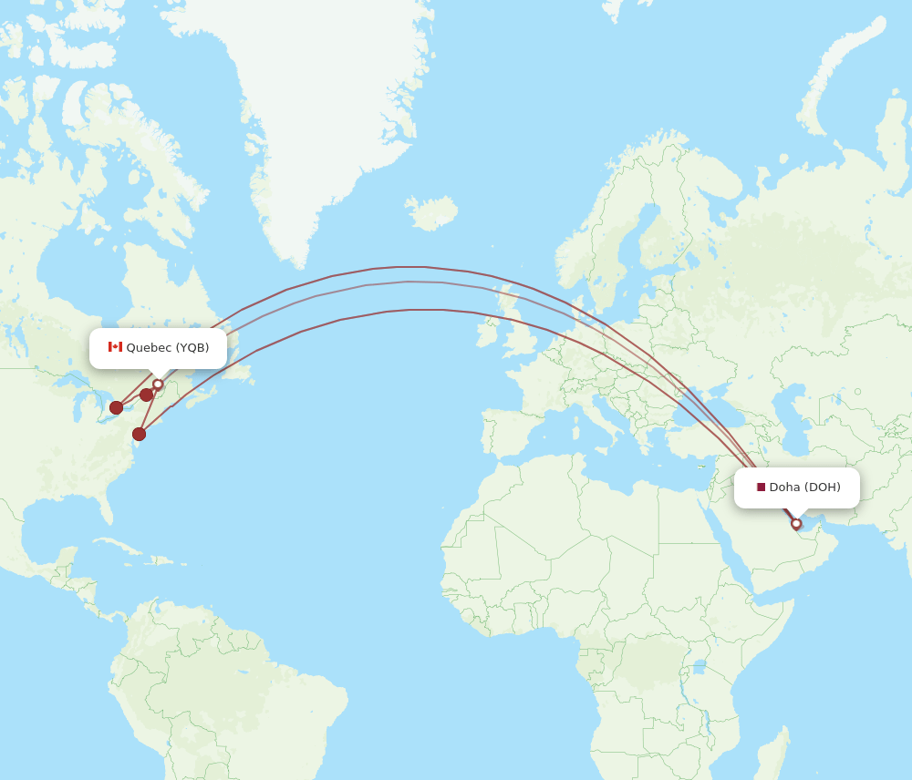 YQB to DOH flights and routes map