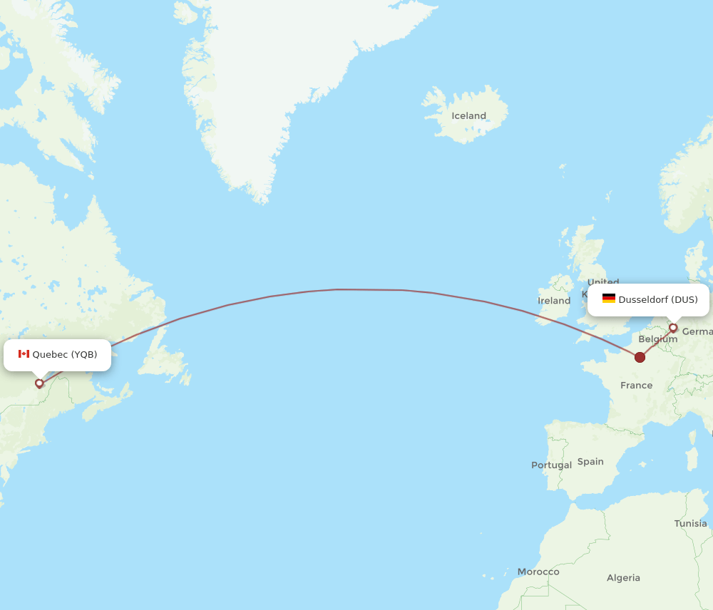 YQB to DUS flights and routes map
