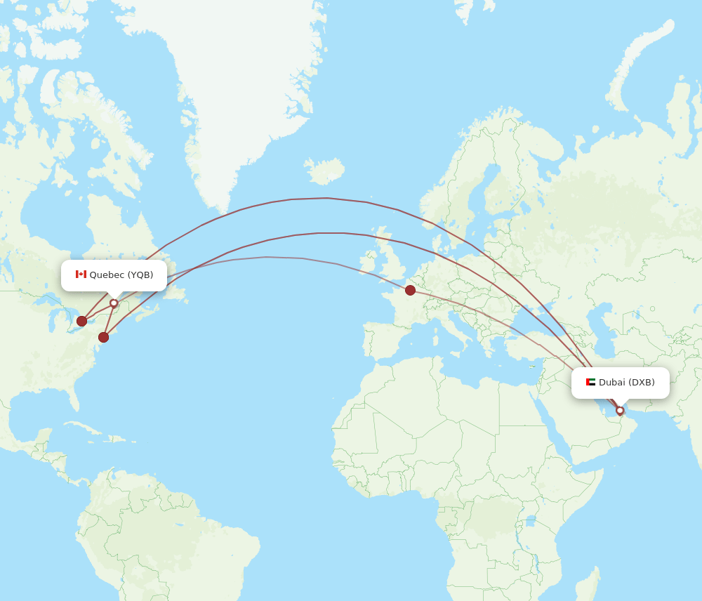 YQB-DXB flight routes