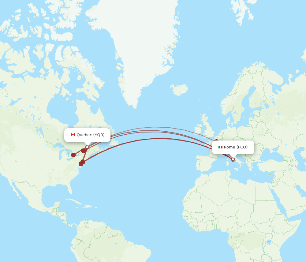 YQB to FCO flights and routes map