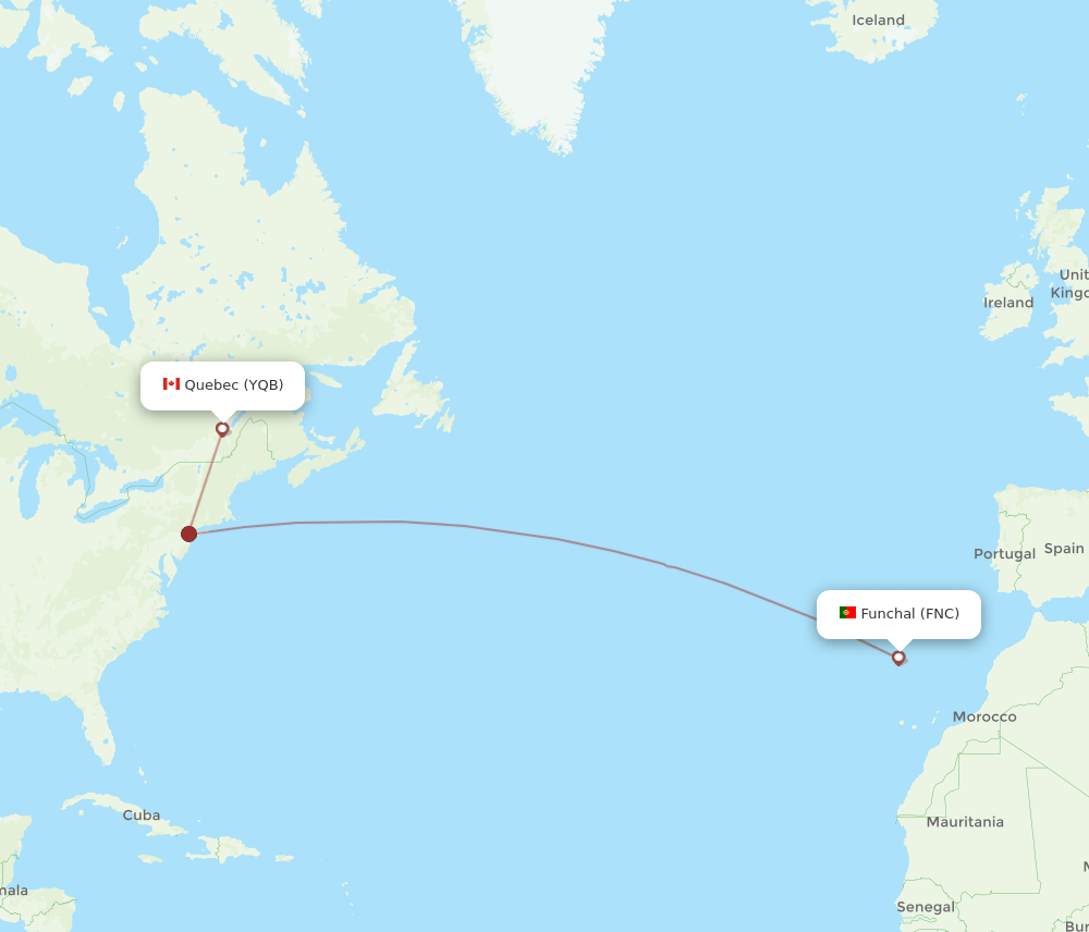 YQB to FNC flights and routes map