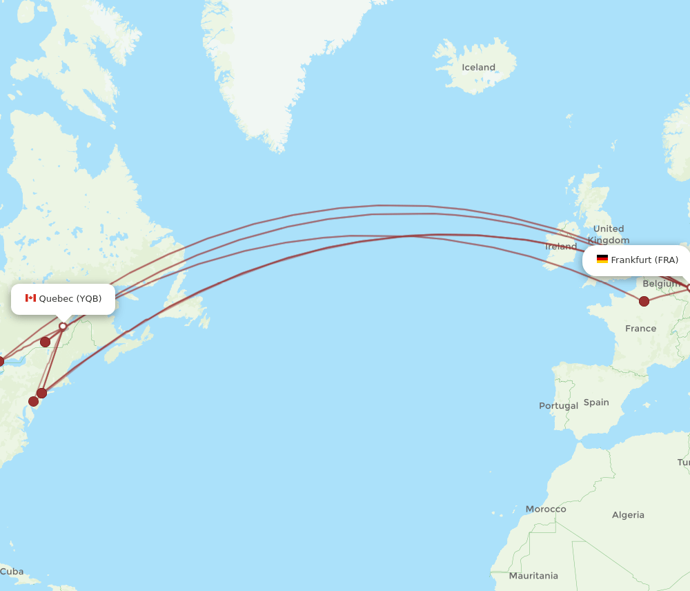 YQB to FRA flights and routes map