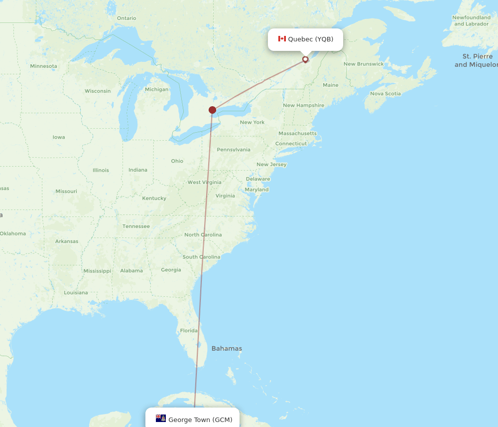 YQB-GCM flight routes