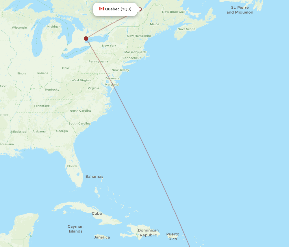 YQB to GND flights and routes map