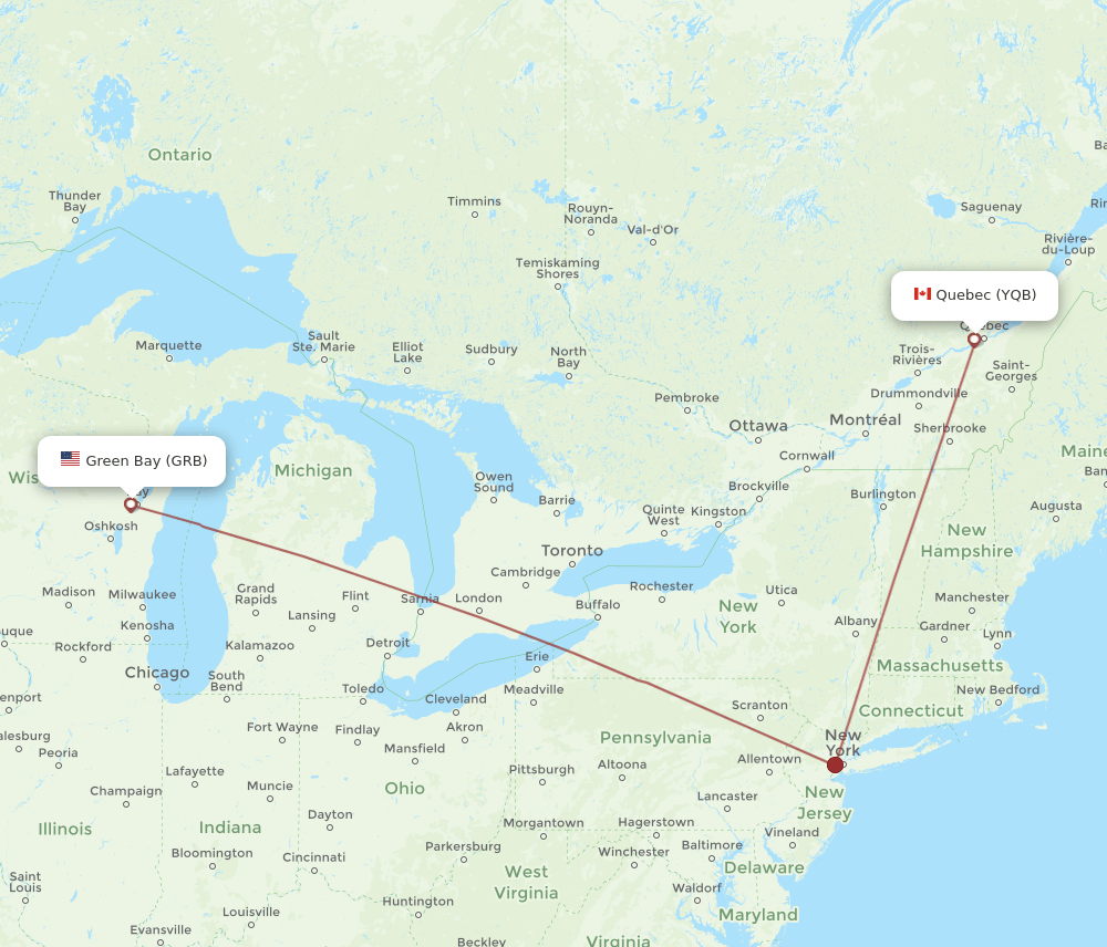 YQB-GRB flight routes