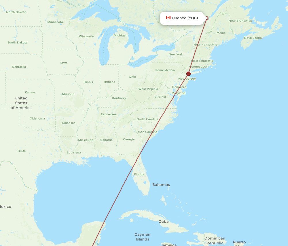 YQB to GUA flights and routes map
