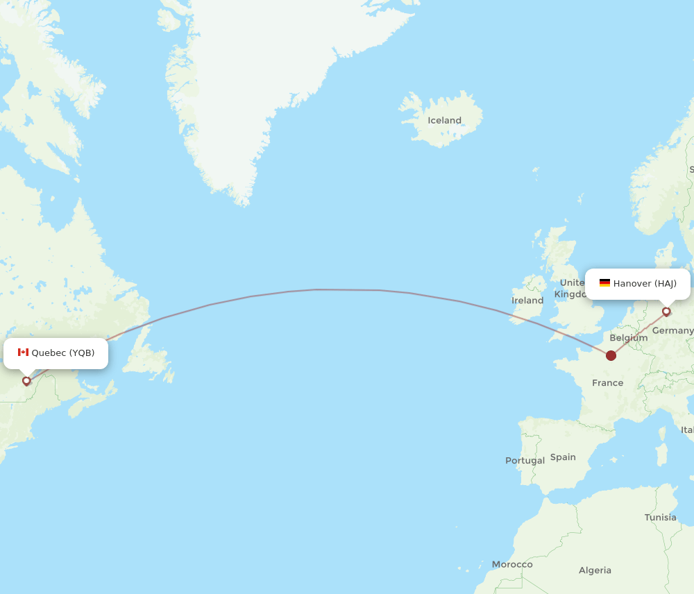 Hanover - Quebec route map and flight paths