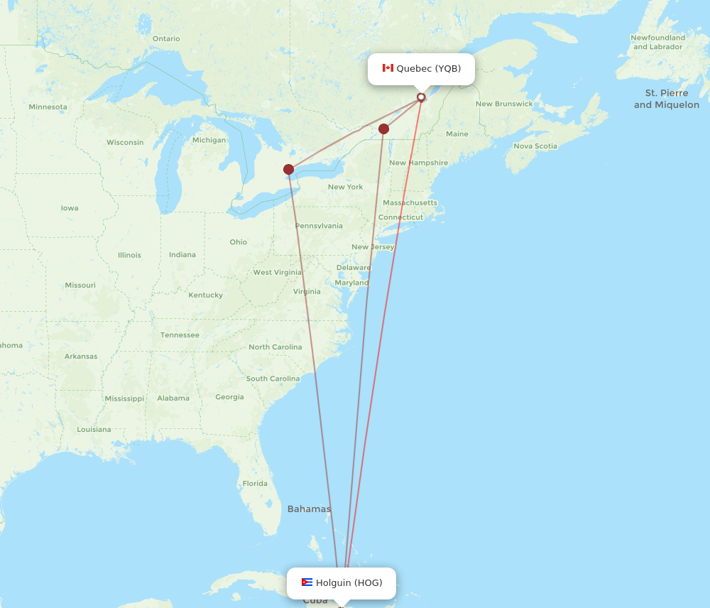 YQB to HOG flights and routes map