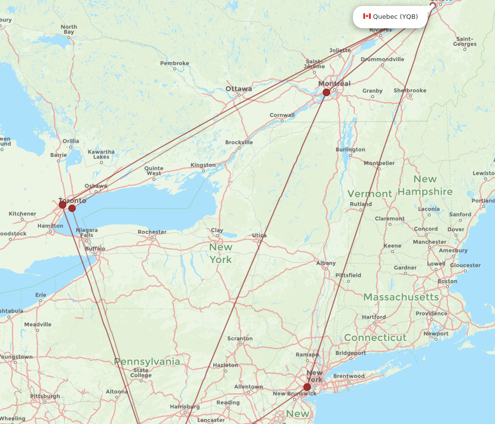 YQB to IAD flights and routes map