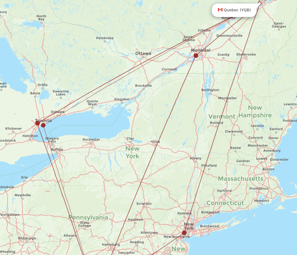 YQB-IAD flight routes