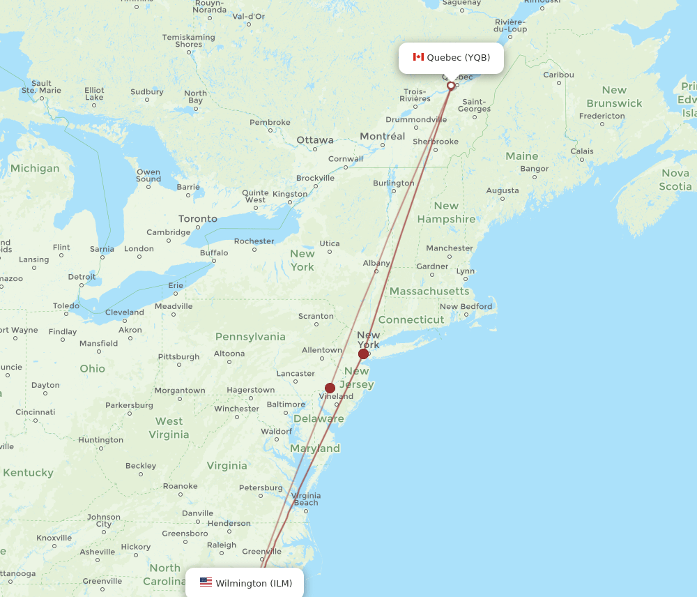 YQB-ILM flight routes
