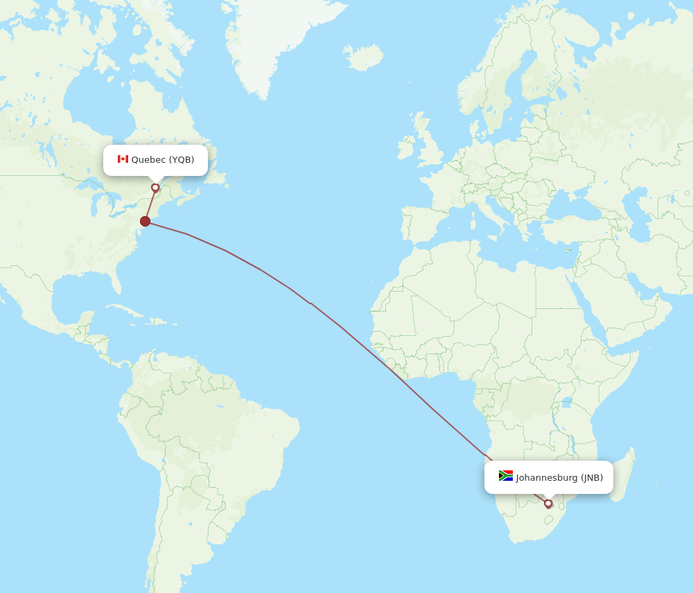 YQB to JNB flights and routes map